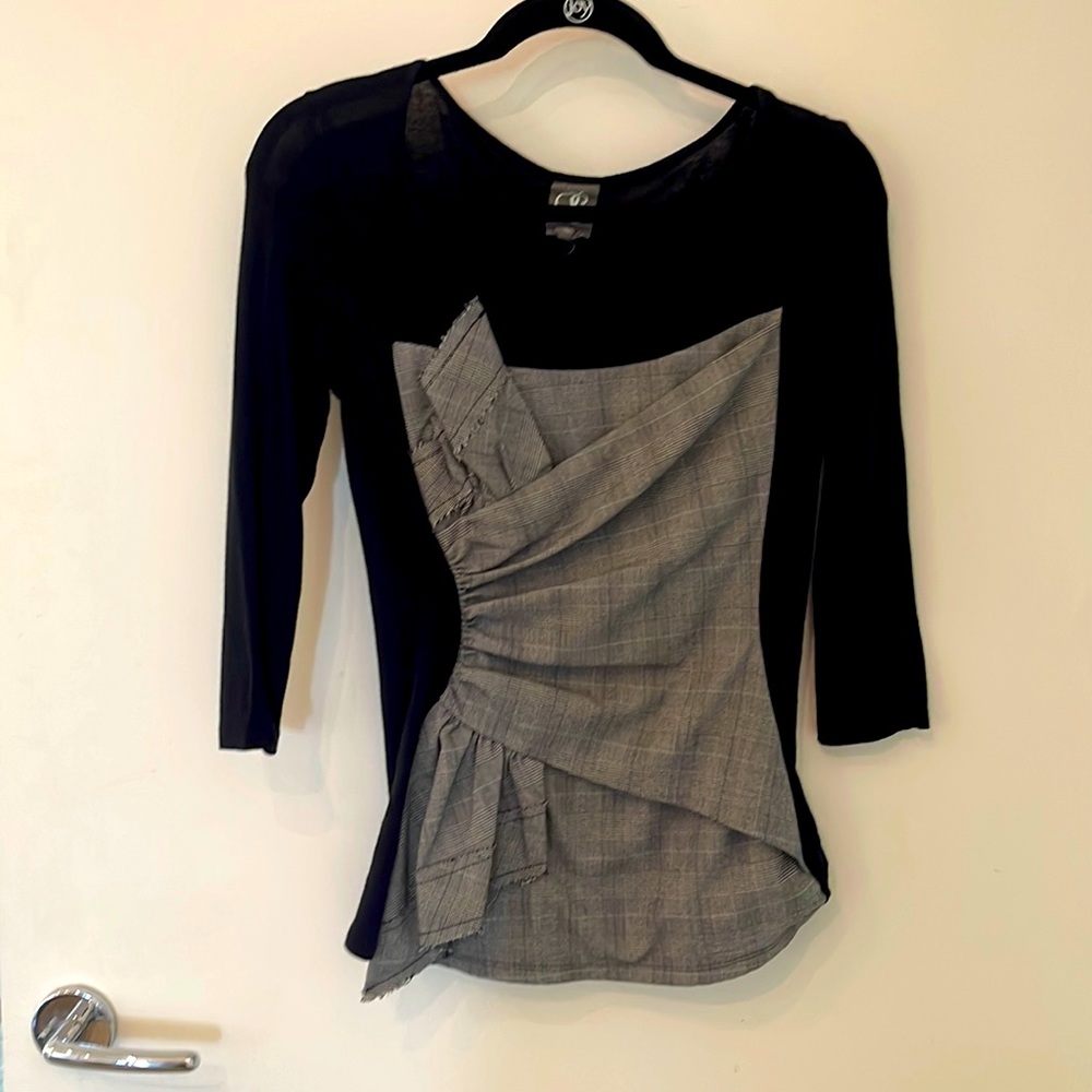 One September ANTHROPOLOGIE anthro black tweed asymmetrical edgy artsy top P S